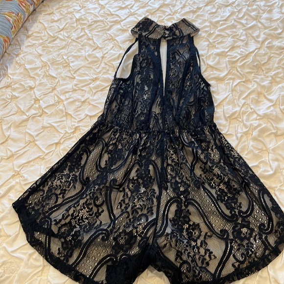 Sexy med lace romper black lace, cream under fabric. Covered buttons open back - Picture 2 of 4